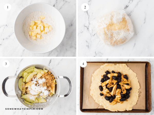 pictured collage of directions to make Blackberry and Apple Galettes
