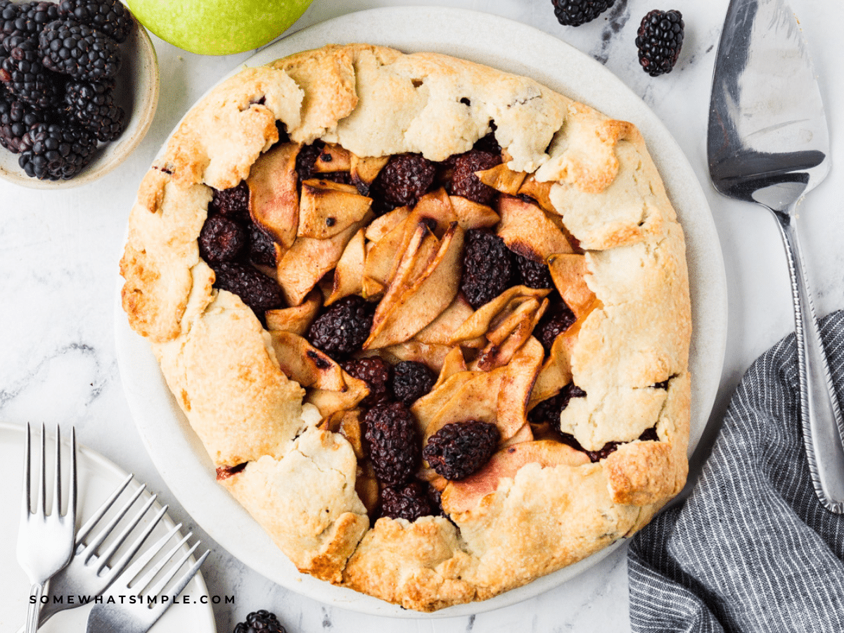 overhead shot of a Blackberry and Apple Galette fresh from the oven
