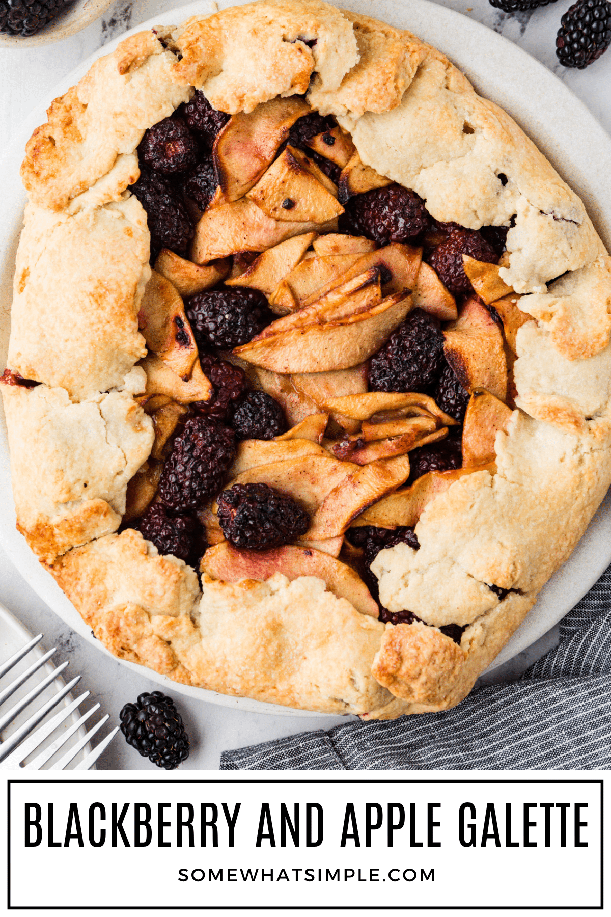 Juicy blackberries and tender apples are encased in a rich, buttery pastry to create this truly amazing Blackberry and Apple Galette. So good you won’t want to share! via @somewhatsimple