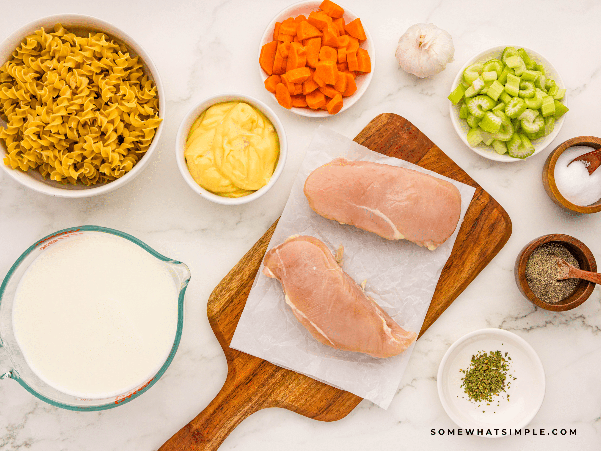 Ingredients needed to make Crockpot Creamy Chicken Noodle Soup