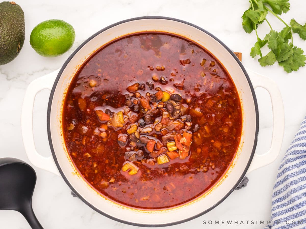 simmering pot of chorizo soup