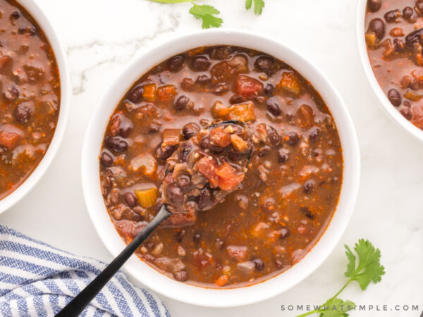 spooning the hearty chorizo soup