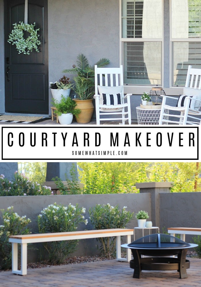 The time has come for the reveal of our front courtyard, and I’m so excited to show you what we’ve done with this space!  #coutryard #decor #ideas via @somewhatsimple