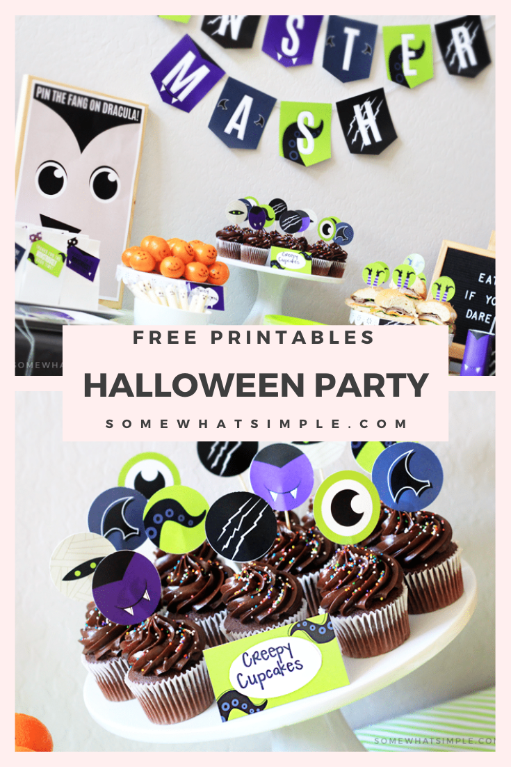 The most adorable Halloween Party Printables in all the land, along with simple yet awesome Monster Mash Party ideas that kids and parents will love! This fun idea comes with free printables that will have your decorations, invitations and food covered. via @somewhatsimple