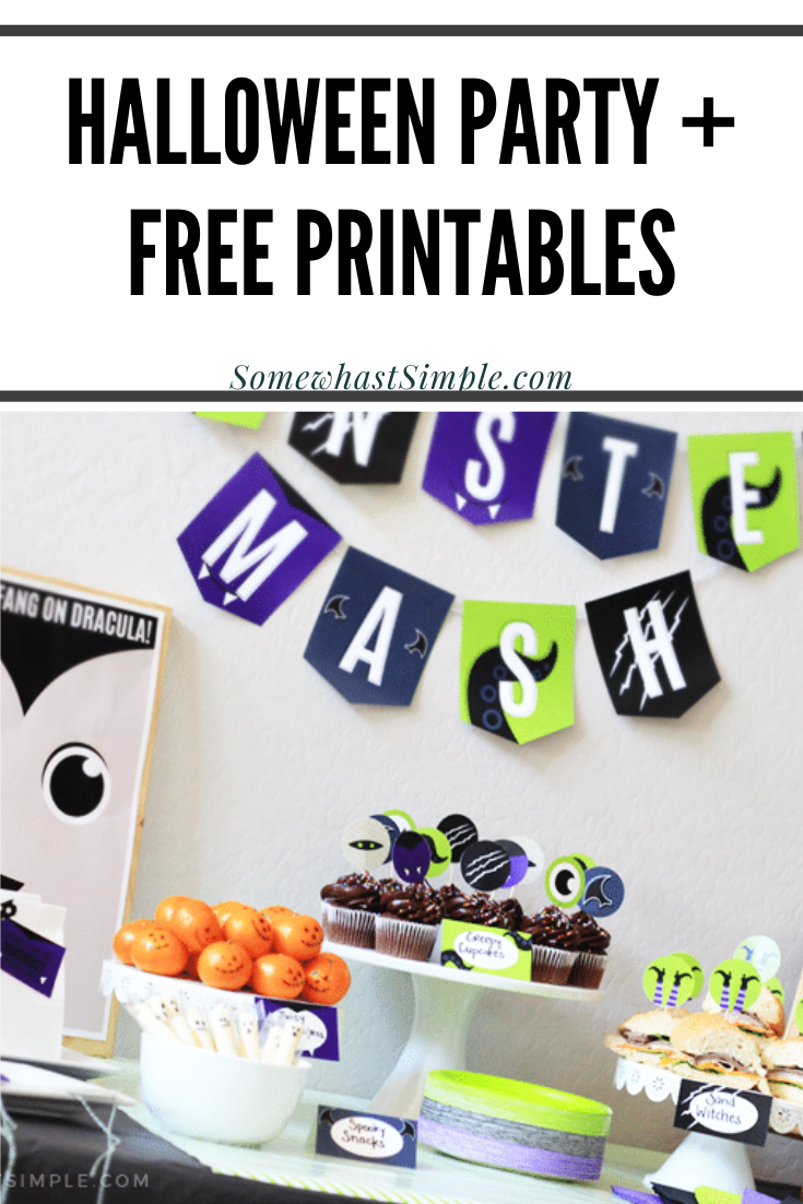 The most adorable Halloween Party Printables in all the land, along with simple yet awesome Monster Mash Party ideas that kids and parents will love! This fun idea comes with free printables that will have your decorations, invitations and food covered. via @somewhatsimple