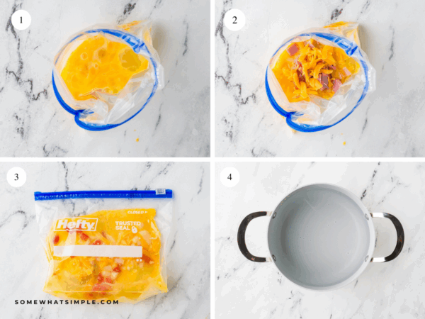 pictured directions for Omelets in a Bag