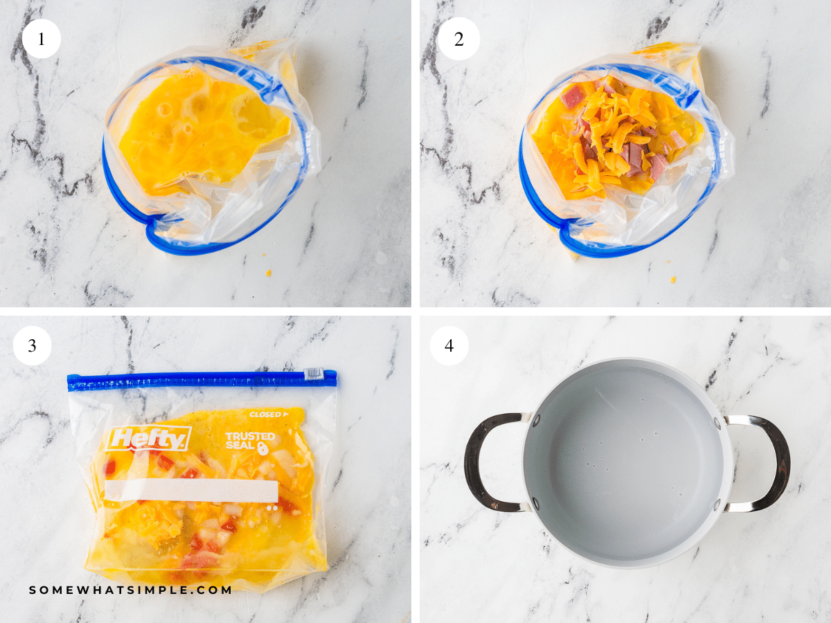 pictured directions for Omelets in a Bag