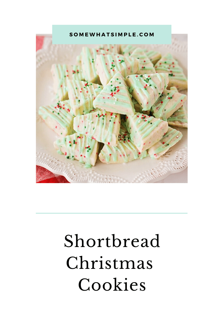 Shortbread Cookies are sweet and buttery and melt in your mouth! These Shortbread Christmas Cookies are easy to make and only require a few simple ingredients! Decorated to look like Christmas trees, this delicious cookies are simple and easy to make during the holiday season. They're perfect to share at your Christmas party with friends and neighbors. via @somewhatsimple