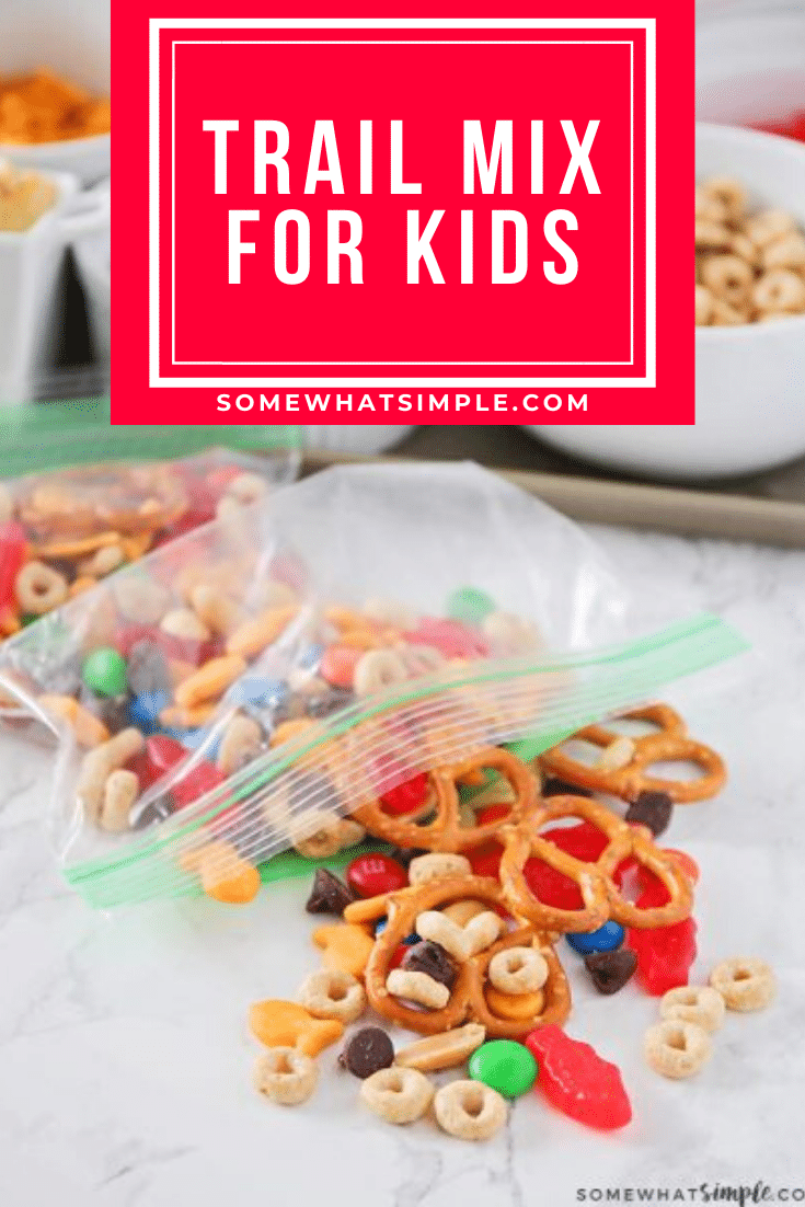 This make your own trail mix bar is such a fun way to get the kids involved. Lay out a variety of trail mix ingredients, and let them assemble their own trail mix snack! It's easy to do and everyone is happy! #trailmix #trailmixrecipe #trailmixbar #kidstrailmix #funtrailmix #easysnackidea via @somewhatsimple