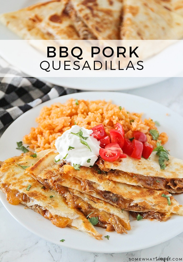 BBQ Pulled Pork Quesadillas Are A Quick And Easy Time-Saving Meal Your Whole Family Is Going To Love! via @somewhatsimple