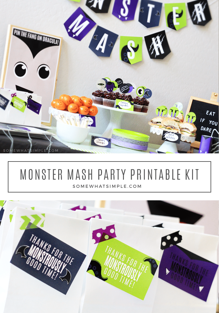 The most adorable Halloween Party Printables in all the land, along with simple yet awesome Monster Mash Party ideas that kids and parents will love! This fun idea comes with free printables that will have your decorations, invitations and food covered. via @somewhatsimple