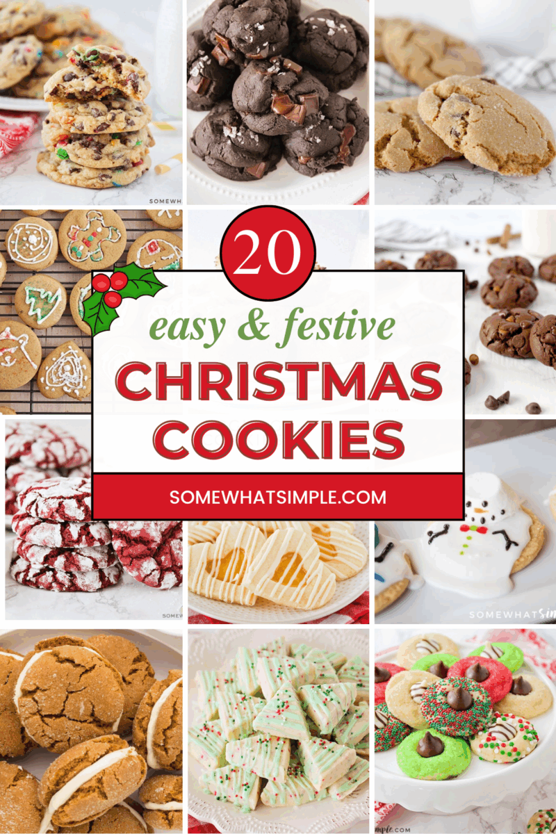 collage of a variety of christmas cookies with a text overlay