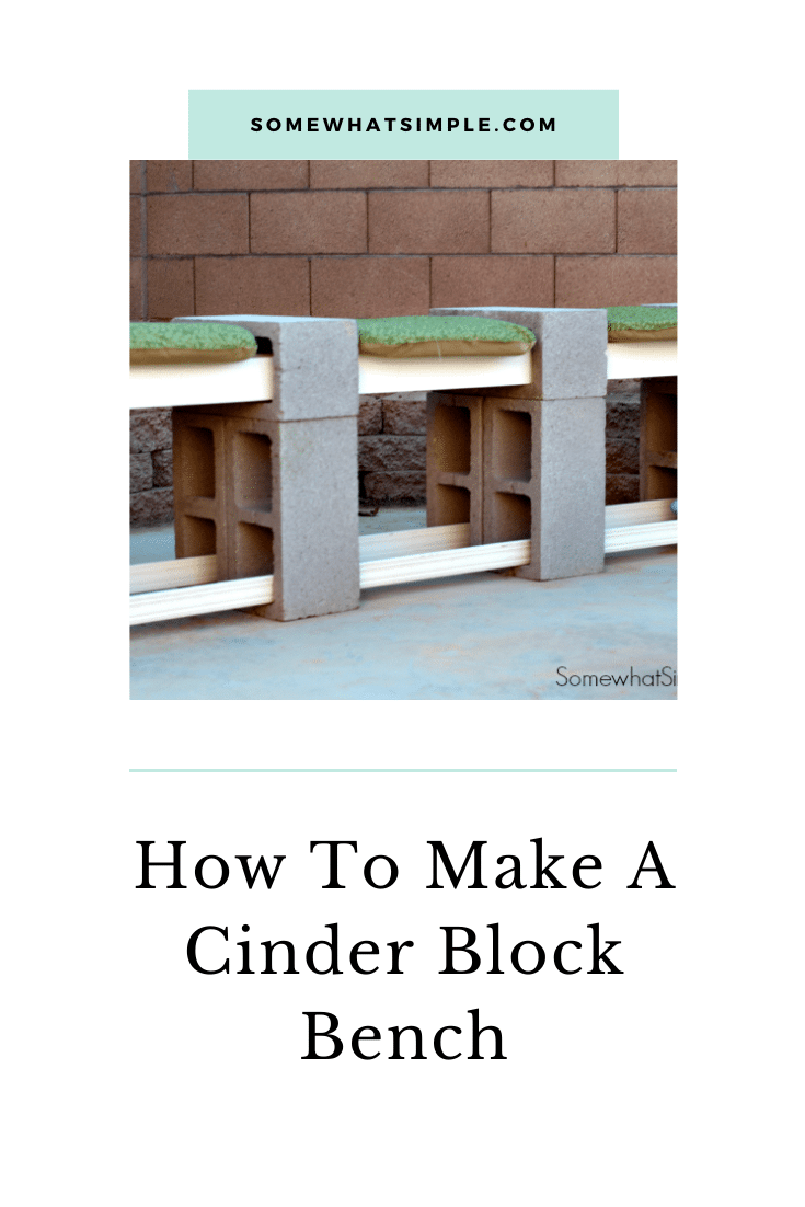 This easy tutorial will show you how to make a cinder block bench in 20 minutes for less than $30! With easy step by step instructions, you'll have it finished in no time! #cinderblockbench #diyhomedecor #easycinderblockbench #howtomakeacinderblockbench #cinderblockbenchideas via @somewhatsimple