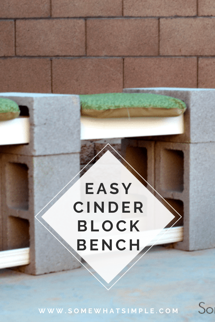 This easy tutorial will show you how to make a cinder block bench in 20 minutes for less than $30! With easy step by step instructions, you'll have it finished in no time! #cinderblockbench #diyhomedecor #easycinderblockbench #howtomakeacinderblockbench #cinderblockbenchideas via @somewhatsimple