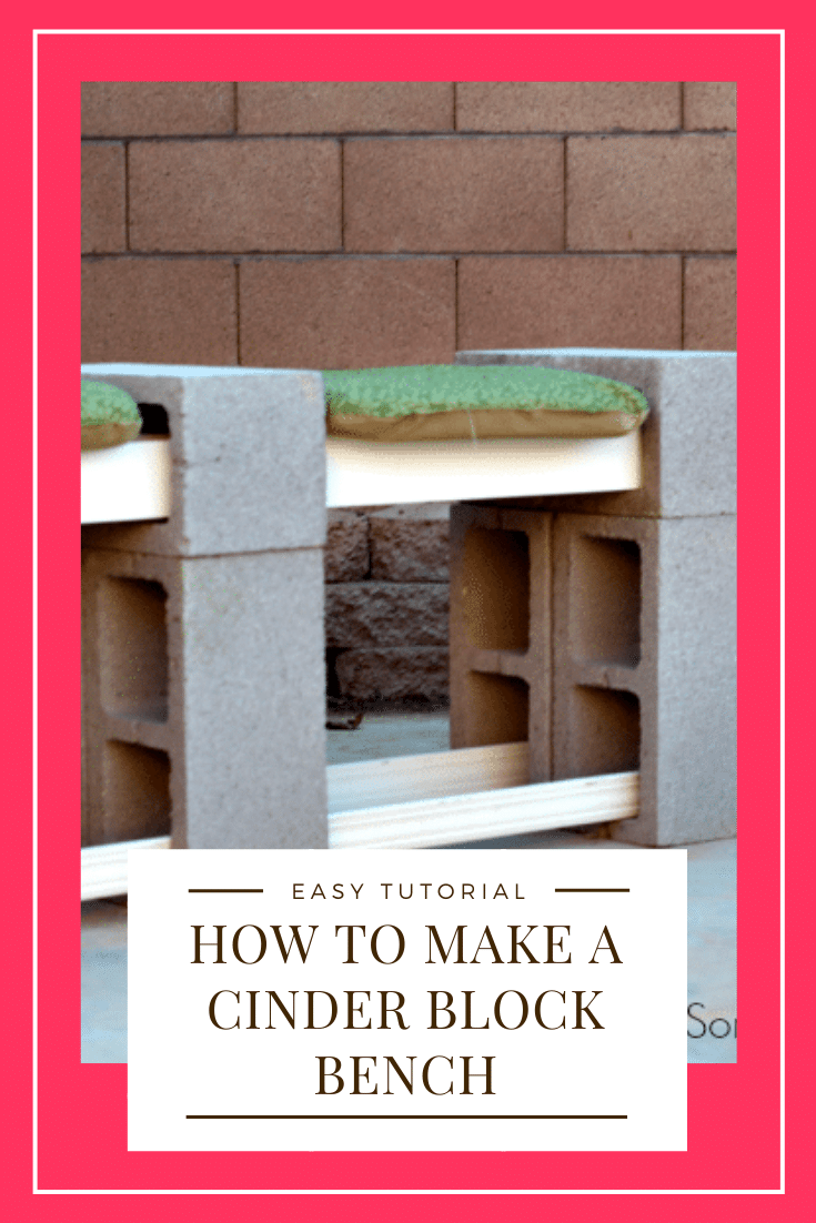 This easy tutorial will show you how to make a cinder block bench in 20 minutes for less than $30! With easy step by step instructions, you'll have it finished in no time! #cinderblockbench #diyhomedecor #easycinderblockbench #howtomakeacinderblockbench #cinderblockbenchideas via @somewhatsimple