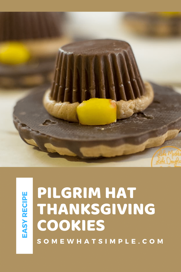 These pilgrim hat cookies are a fun dessert idea for Thanksgiving. They don't require any baking so they are impossible to mess up. In just a few easy steps you'll be able to make a plate full of these delicious and adorable cookies. They're the perfect cookie recipe for Thanksgiving! via @somewhatsimple