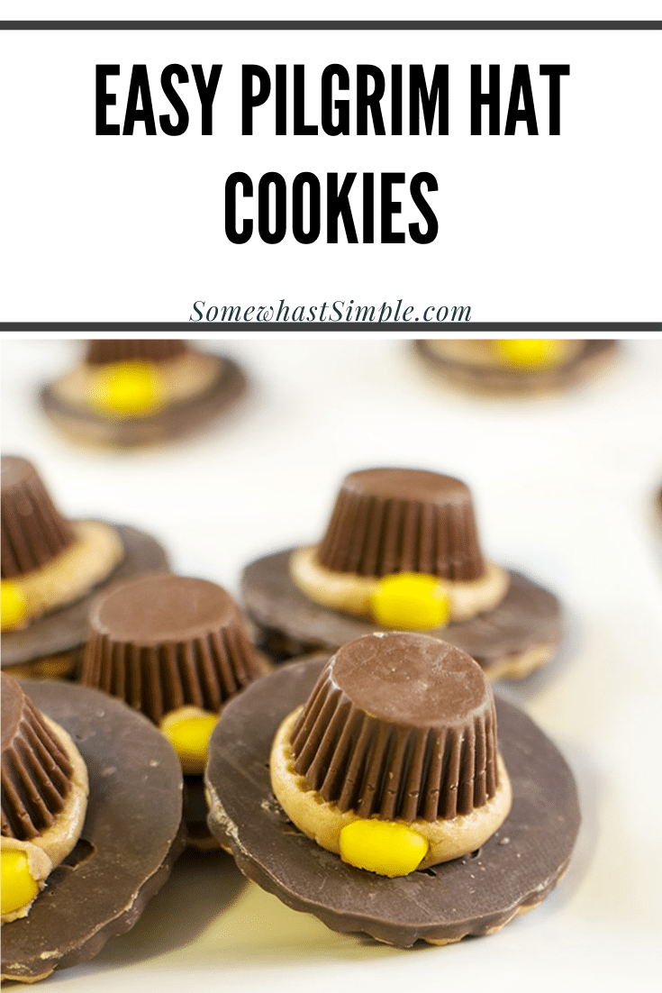 These pilgrim hat cookies are a fun dessert idea for Thanksgiving. They don't require any baking so they are impossible to mess up. In just a few easy steps you'll be able to make a plate full of these delicious and adorable cookies. They're the perfect cookie recipe for Thanksgiving! via @somewhatsimple