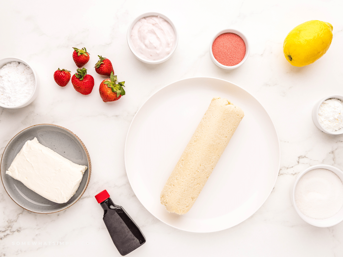all the ingredients used to make a Strawberry Cheesecake Tart