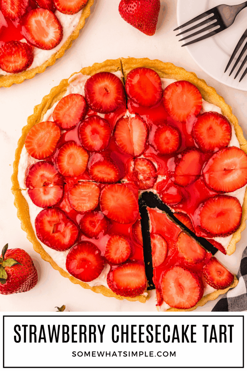 cutting a slice of Strawberry Cheesecake Tart