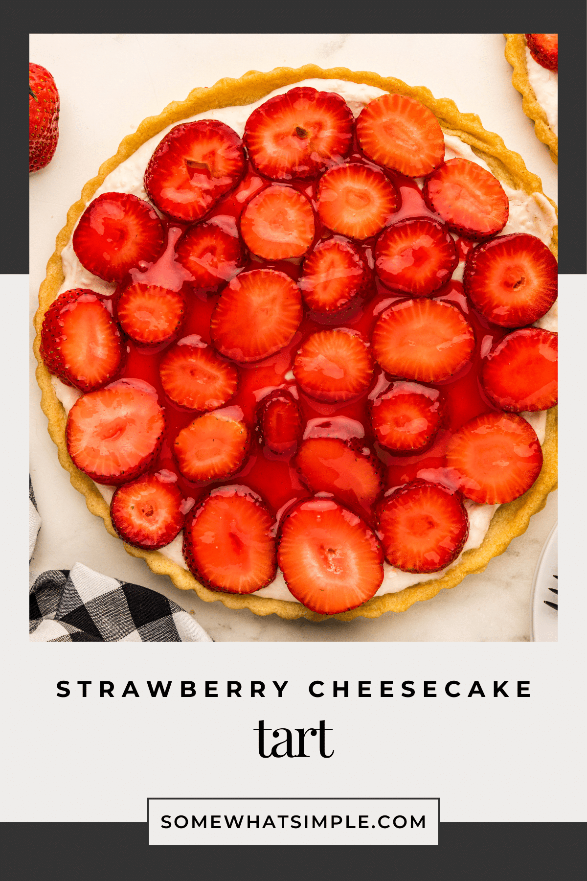 Fresh strawberries + a cheesecake filling + a sugar cookie crust = dessert heaven. This easy Cheesecake Strawberry Tart is the perfect mix of sweet, creamy, and fruity—and it looks just as good as it tastes. via @somewhatsimple