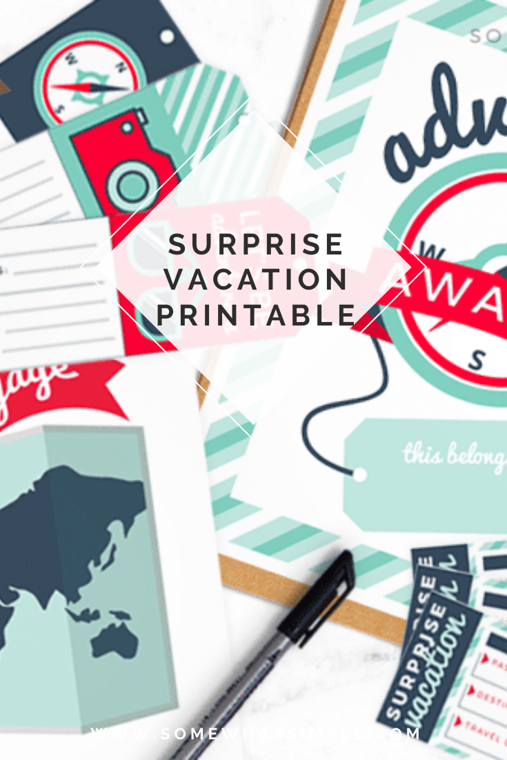 Looking to gift someone with a surprise vacation? Then we've got the perfect printables to help you make the surprise vacation reveal even more special! This easy gift idea is perfect for Christmas, a birthday, anniversary or any other special occasion. via @somewhatsimple