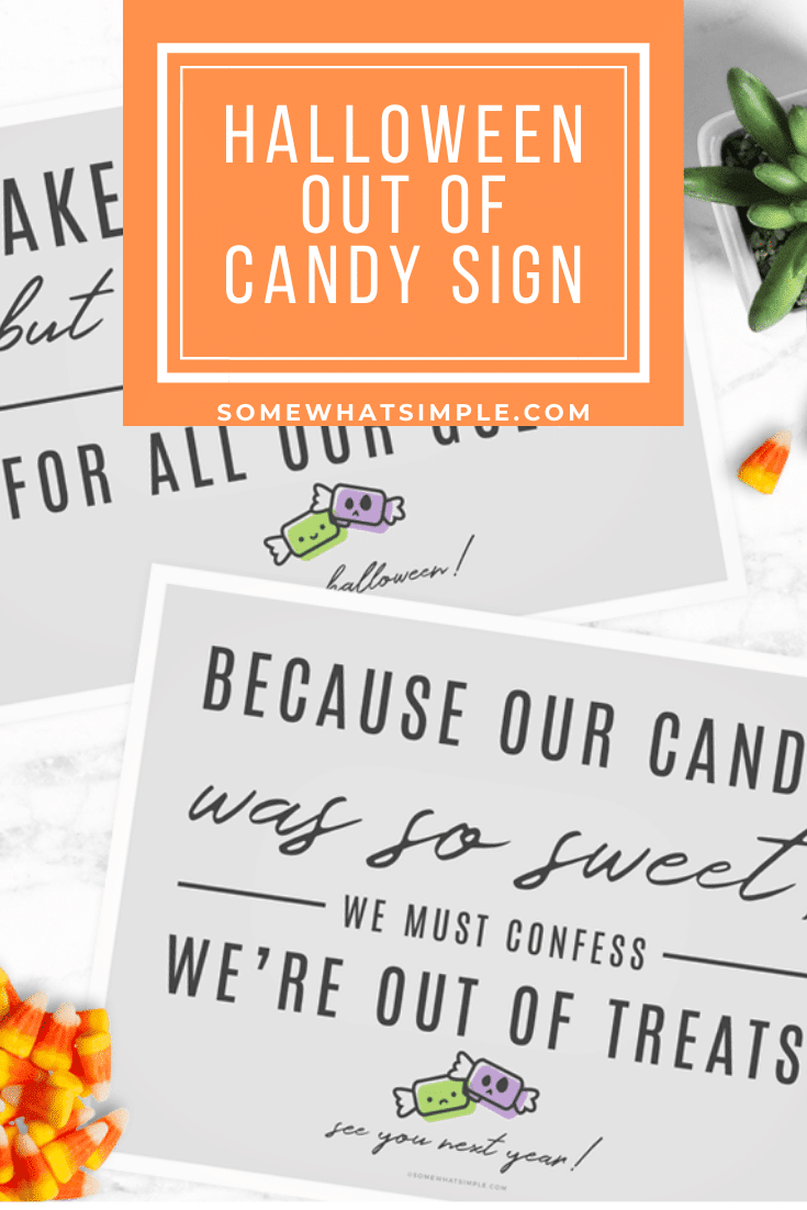 We love these simple Halloween Candy Signs! Just print and place, and let Trick or Treaters know how many pieces to take, and when you're out of candy! Download your free copies today! You'll get both the Take One and the Out Of Candy signs. #outofcandysign #halloweencandysign #nocandysign #signtoleaveoutwithhalloweencandy #halloweencandyfreeprintable via @somewhatsimple