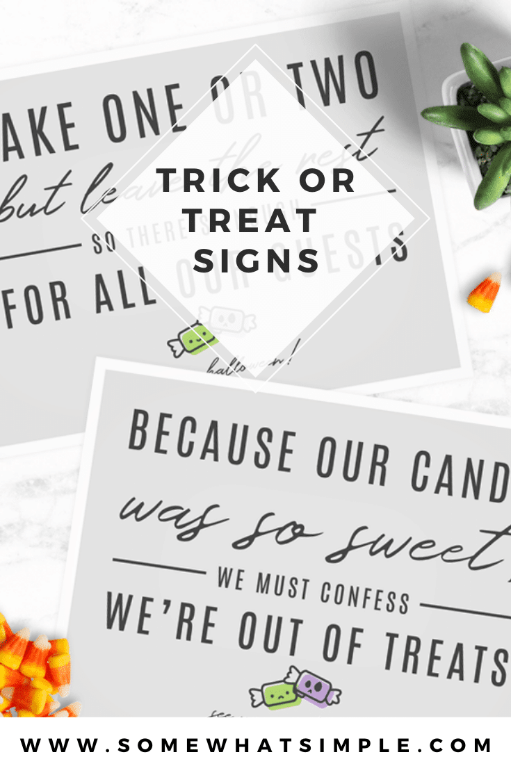 We love these simple Halloween Candy Signs! Just print and place, and let Trick or Treaters know how many pieces to take, and when you're out of candy! Download your free copies today! You'll get both the Take One and the Out Of Candy signs. #outofcandysign #halloweencandysign #nocandysign #signtoleaveoutwithhalloweencandy #halloweencandyfreeprintable via @somewhatsimple