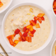 Turkey Corn Chowder in a white bowl