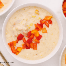 Turkey Corn Chowder in a white bowl
