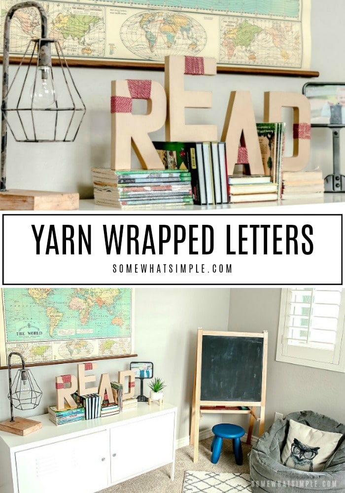 Learn how to make yarn wrapped letters with this easy step-by-step tutorial. This fun project can be made in under 10 minutes! #yarnwrappedletters #monogram #letters #yarn #howtomakeyarnwrappedletters #easycraft via @somewhatsimple