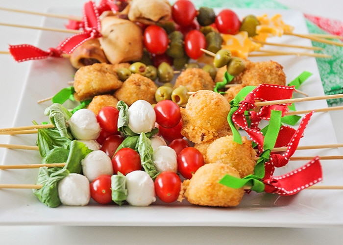 These festive and delicious antipasto skewers are so quick and easy to make, and sure to be the star of your holiday party!