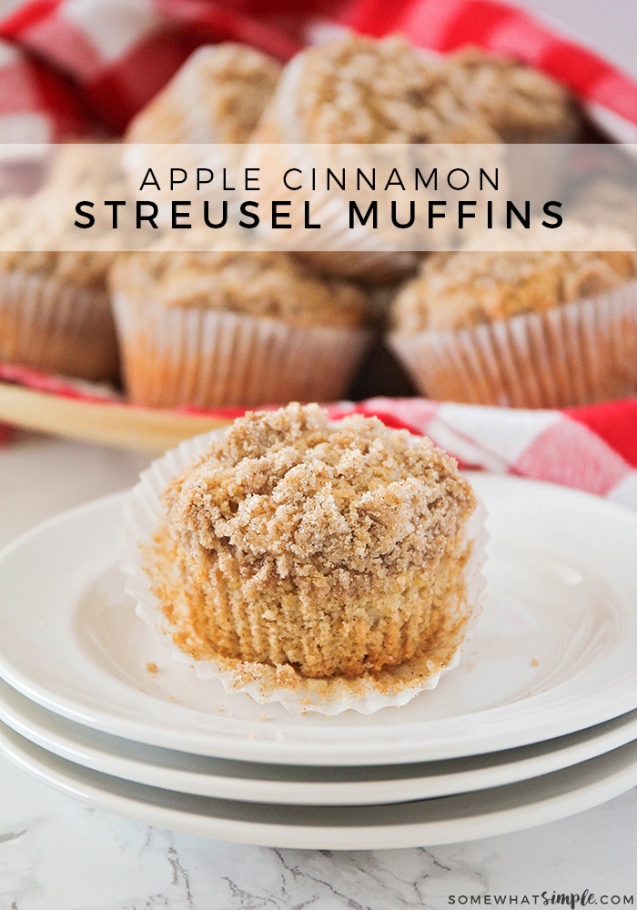 These Sweet And Gently Spiced Cinnamon Streusel Apple Muffins Are Made With Fresh Apples, And Loaded With Delicious Fall Flavors! #muffins #breakfast #easy #applemuffins #streusel via @somewhatsimple