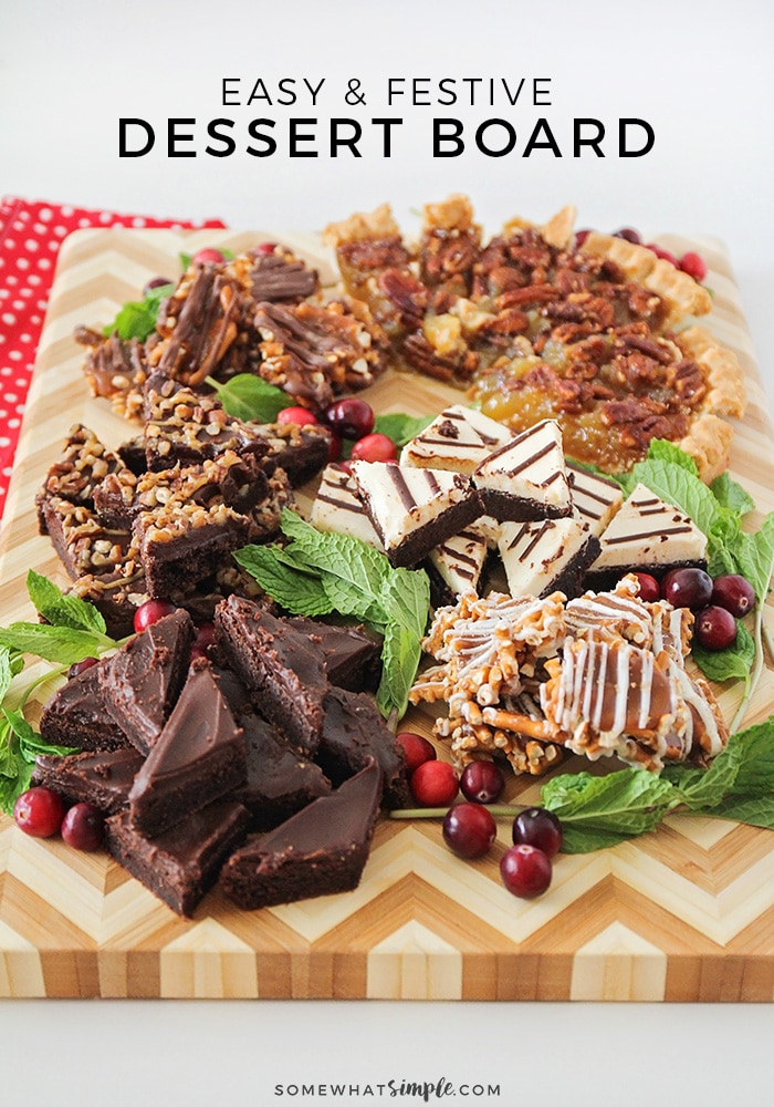 This beautiful and elegant holiday dessert tray is so easy to put together, and perfect for entertaining your holiday guests! #holidaydessertboard #christmasdessertcharcuterieboard #charcuteriedesserttray #christmasdesserttray #howtomakeadessertcharcuterieboard via @somewhatsimple