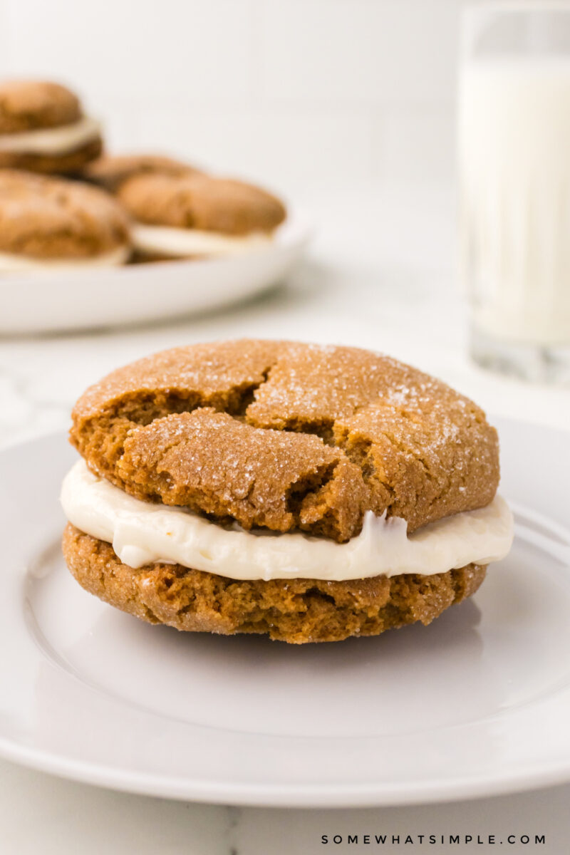 close up of a ginger sandwich cookie