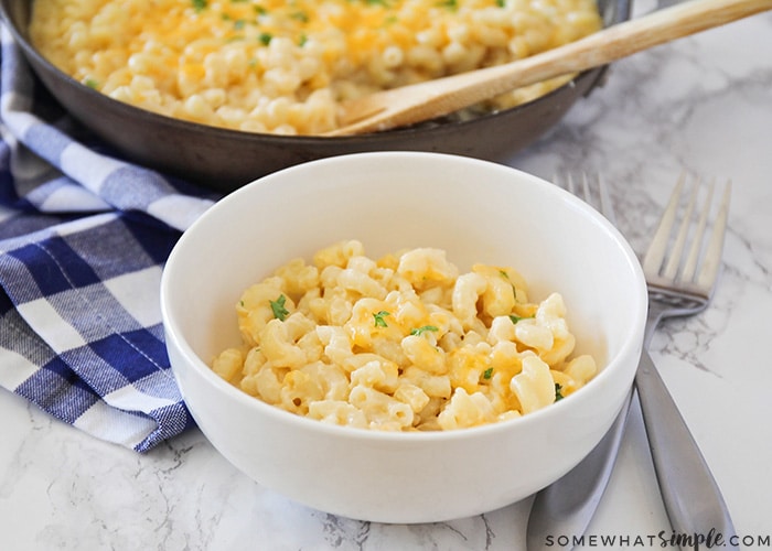 a bowl of easy homemade macaroni and cheese