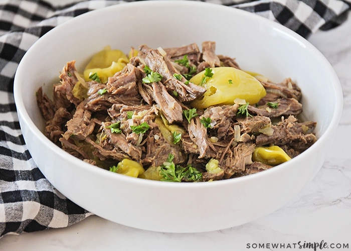 a bowl of Mississippi pot roast