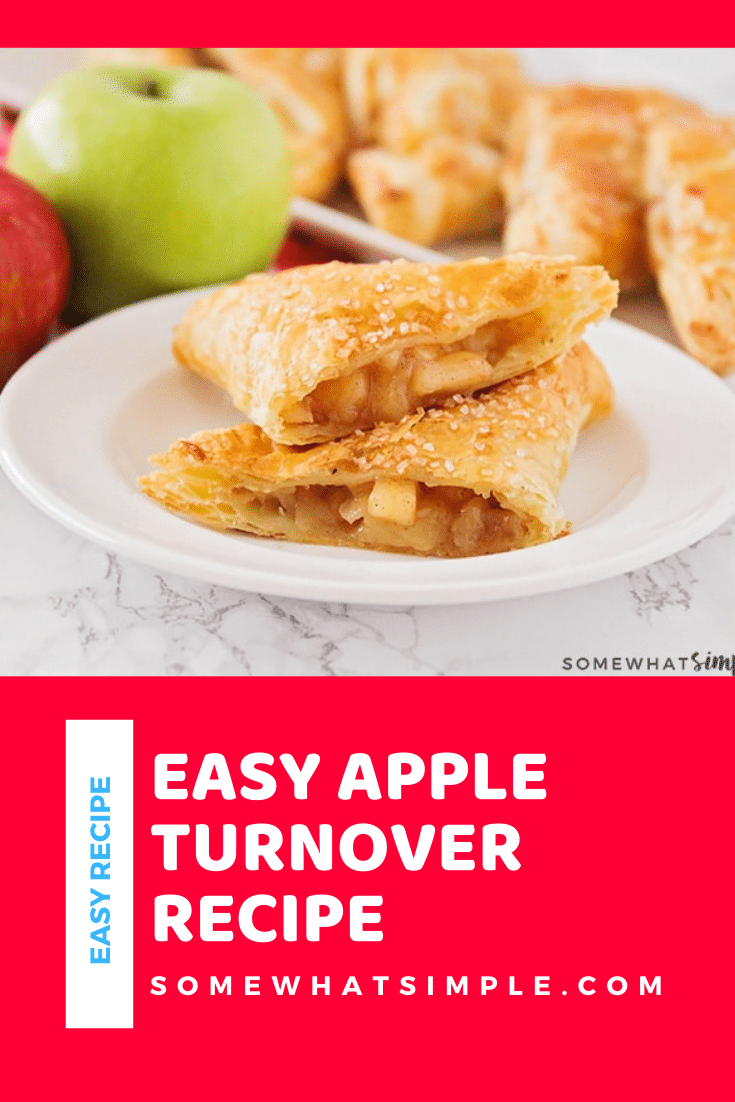 This easy apple turnover recipe sure makes for a delicious and easy to make treat! A sweet cinnamon apple filling encased in flaky puff pastry, your tastes buds are about to fall in love! These apple turnovers are perfect for breakfast, a snack or delicious dessert! via @somewhatsimple