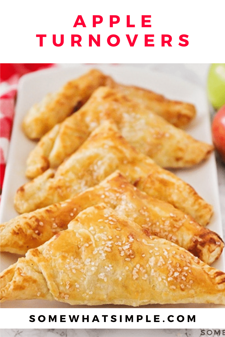 This easy apple turnover recipe sure makes for a delicious and easy to make treat! A sweet cinnamon apple filling encased in flaky puff pastry, your tastes buds are about to fall in love! These apple turnovers are perfect for breakfast, a snack or delicious dessert! via @somewhatsimple