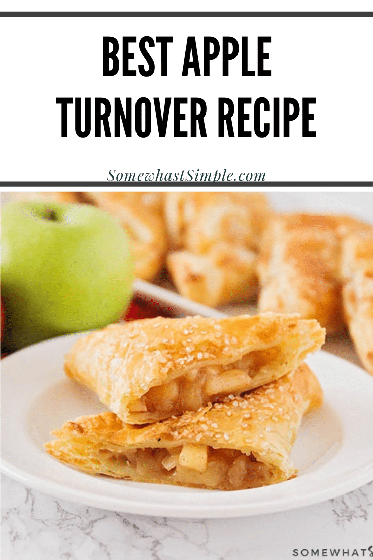 This easy apple turnover recipe sure makes for a delicious and easy to make treat! A sweet cinnamon apple filling encased in flaky puff pastry, your tastes buds are about to fall in love! These apple turnovers are perfect for breakfast, a snack or delicious dessert! via @somewhatsimple