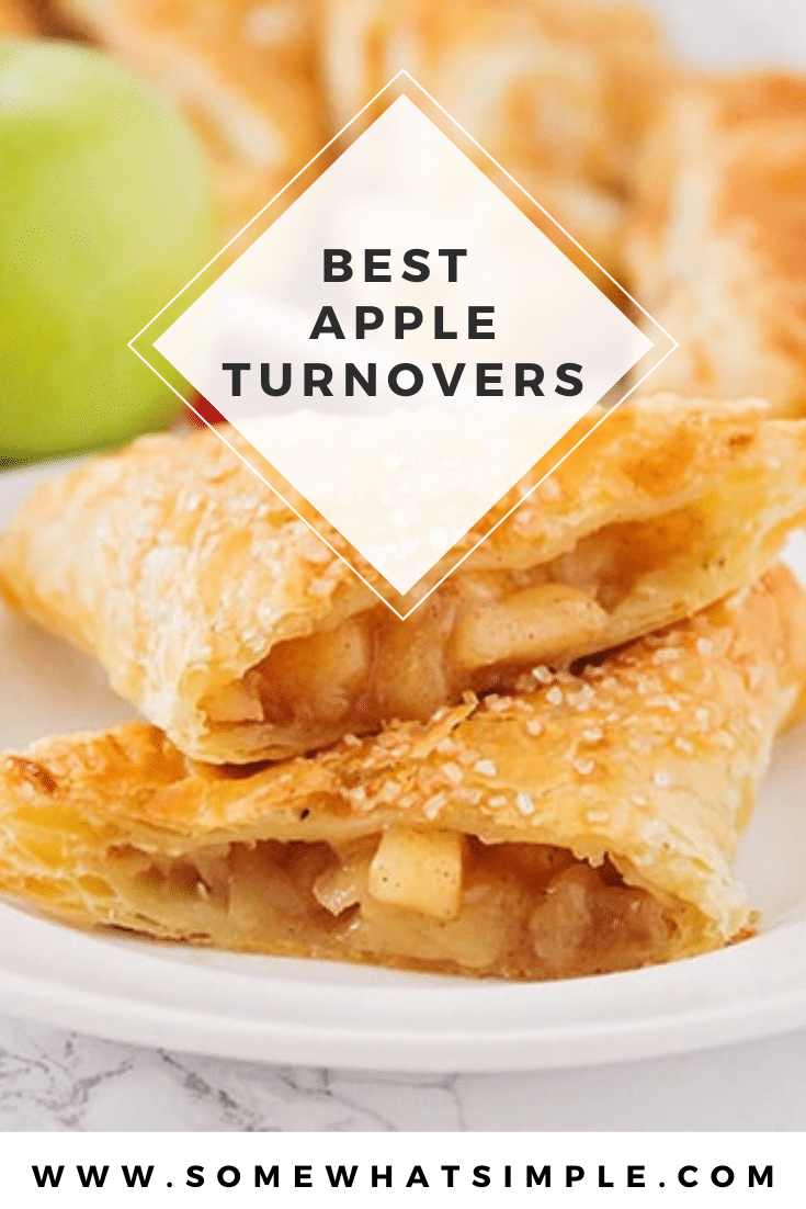 This easy apple turnover recipe sure makes for a delicious and easy to make treat! A sweet cinnamon apple filling encased in flaky puff pastry, your tastes buds are about to fall in love! These apple turnovers are perfect for breakfast, a snack or delicious dessert! via @somewhatsimple