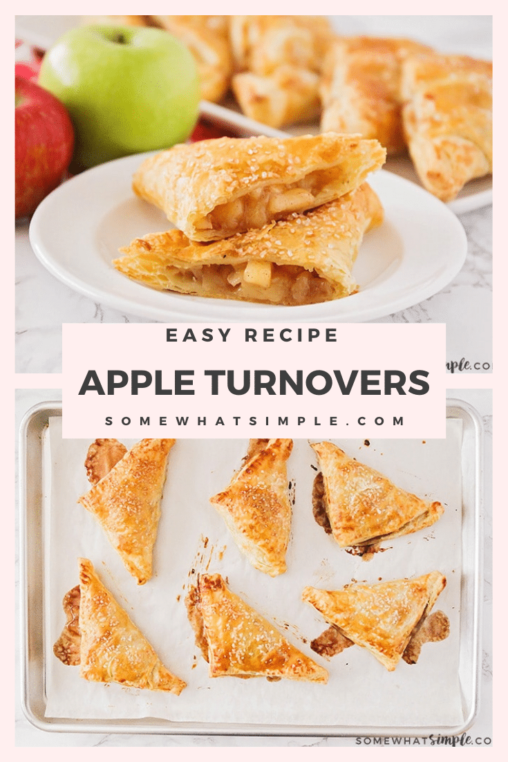 This easy apple turnover recipe sure makes for a delicious and easy to make treat! A sweet cinnamon apple filling encased in flaky puff pastry, your tastes buds are about to fall in love! These apple turnovers are perfect for breakfast, a snack or delicious dessert! via @somewhatsimple