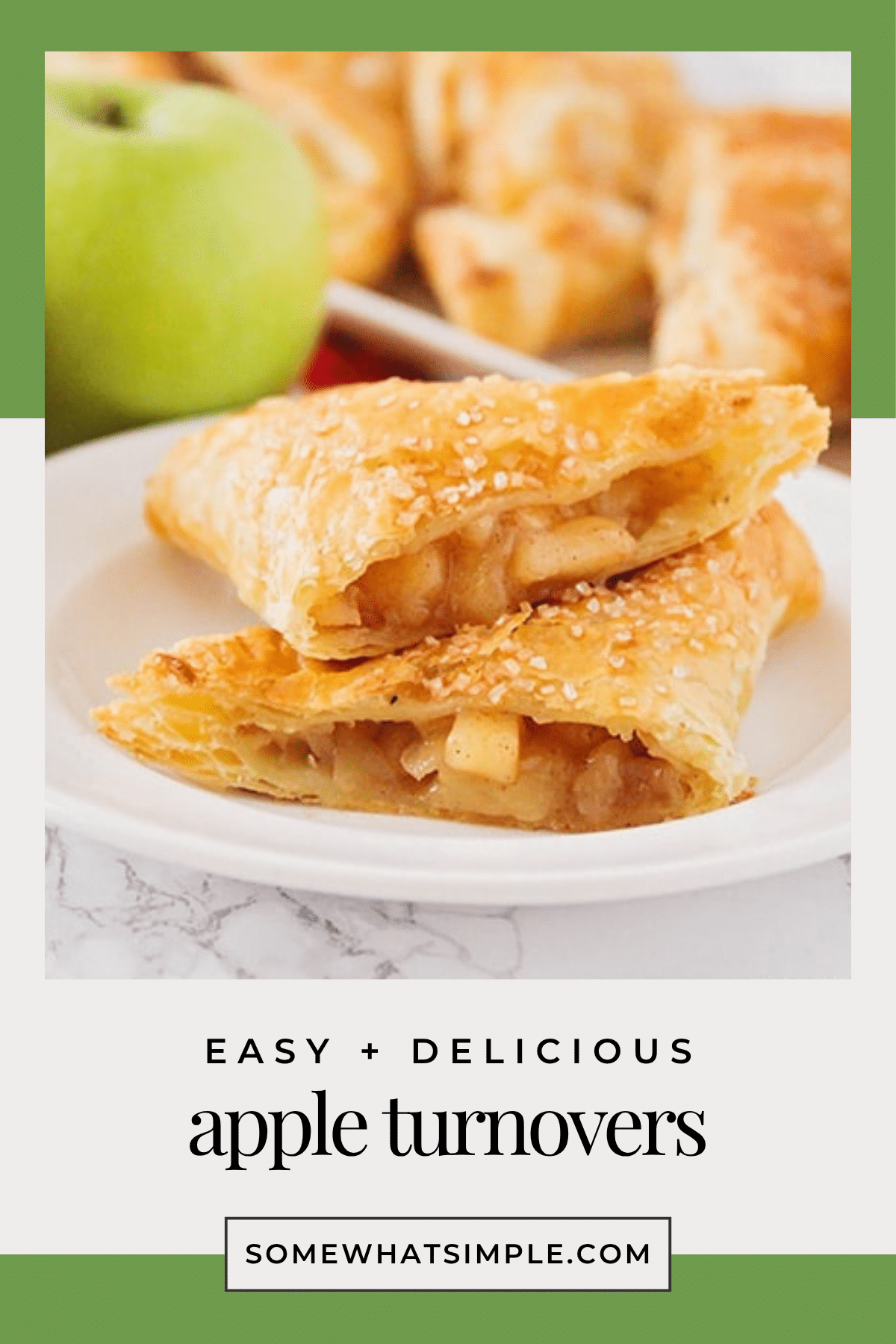 Puff pastry apple turnovers filled with cinnamon-spiced apples—this easy apple turnover recipe is quick to make and always a crowd favorite. via @somewhatsimple