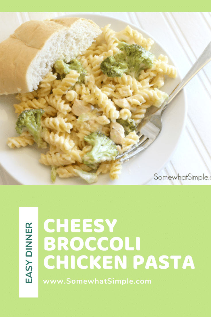 This cheesy chicken broccoli pasta casserole is the perfect recipe for a chaotic night.  Made with pasta, tender chicken, broccoli and loads of delicious cheese, this casserole will quickly become one of your family's favorite dinners! #broccolichickenpasta #broccolichickenpastabake #broccolichickenpastacasserole #broccolichickenpastarecipe #chickenbroccolicasserole via @somewhatsimple