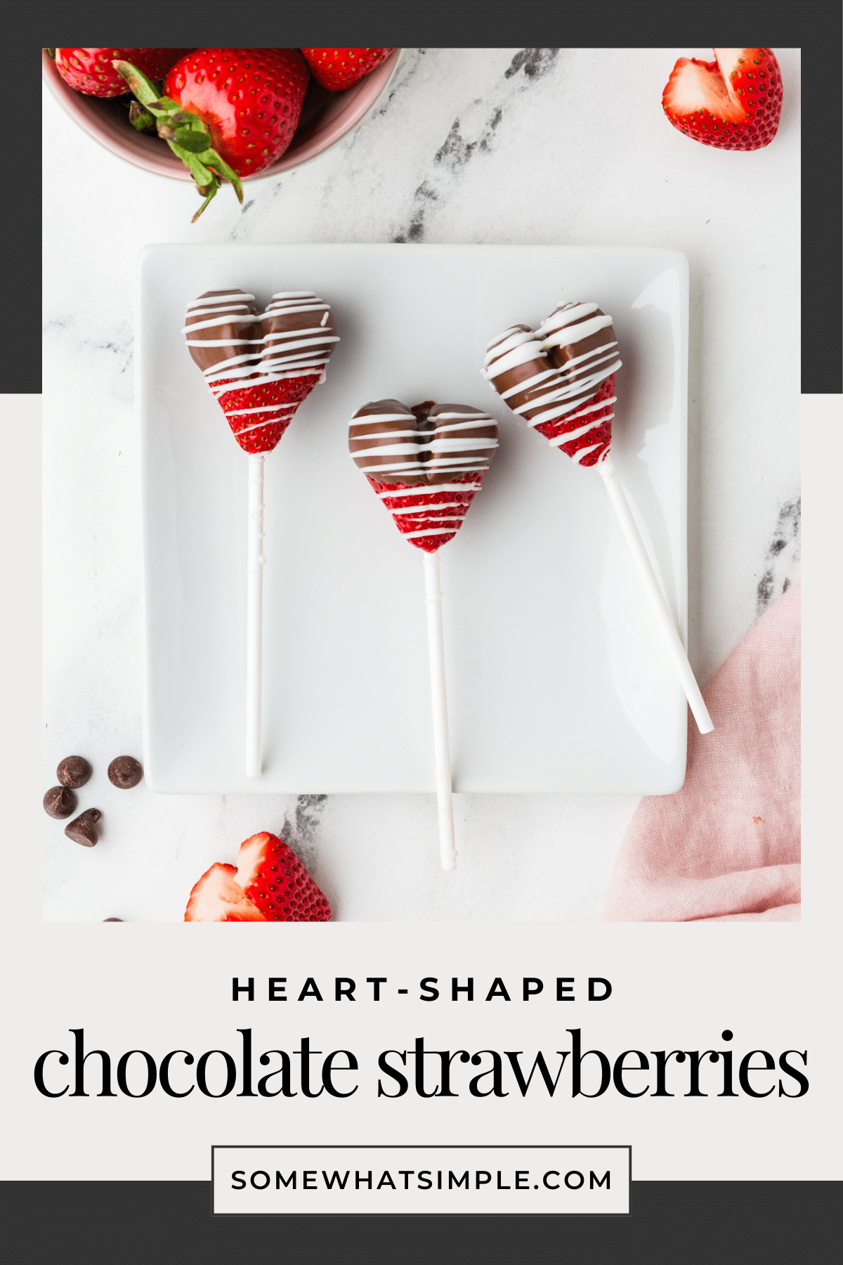 Valentine’s Day is the perfect time to show a little extra love with these simple homemade Chocolate-Covered Strawberry Heart Pops! via @somewhatsimple