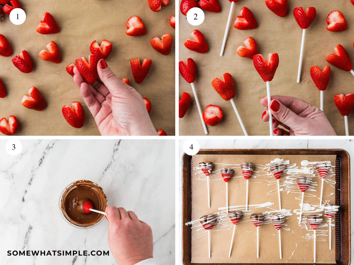 how to make chocolate strawberry heart pops