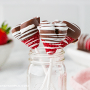 chocolate strawberry heart pops in a glass jar