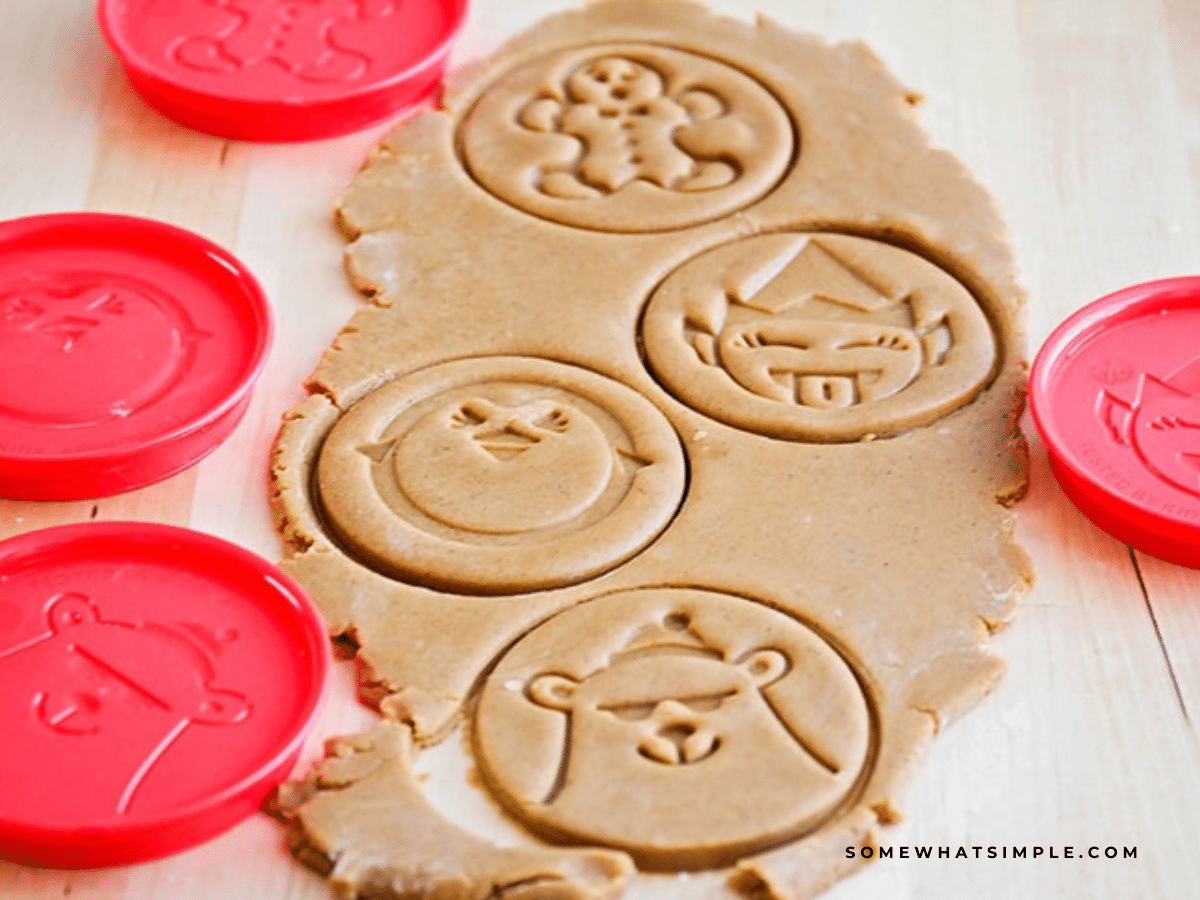 gingerbread dough with pressed designs from cookie cutters