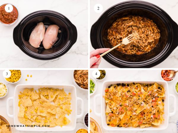collage of images showing how to make Loaded Nachos