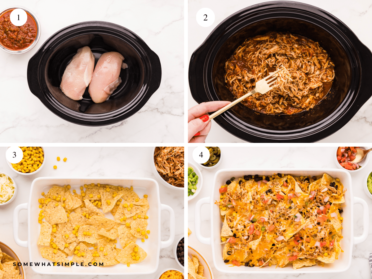 collage of images showing how to make Loaded Nachos