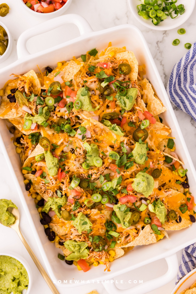 overhead shot of Loaded Nachos